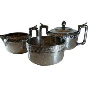 Antique Gorham 3 Piece silver solder sugar pot, Creamer And Bowl